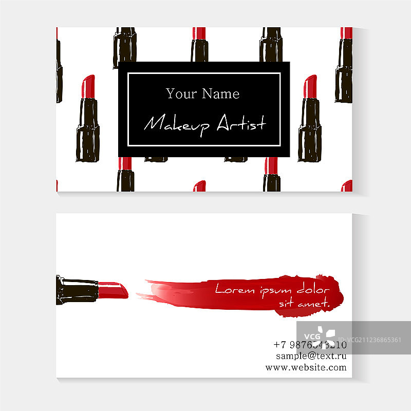 化妆师名片模板红色口红图片素材