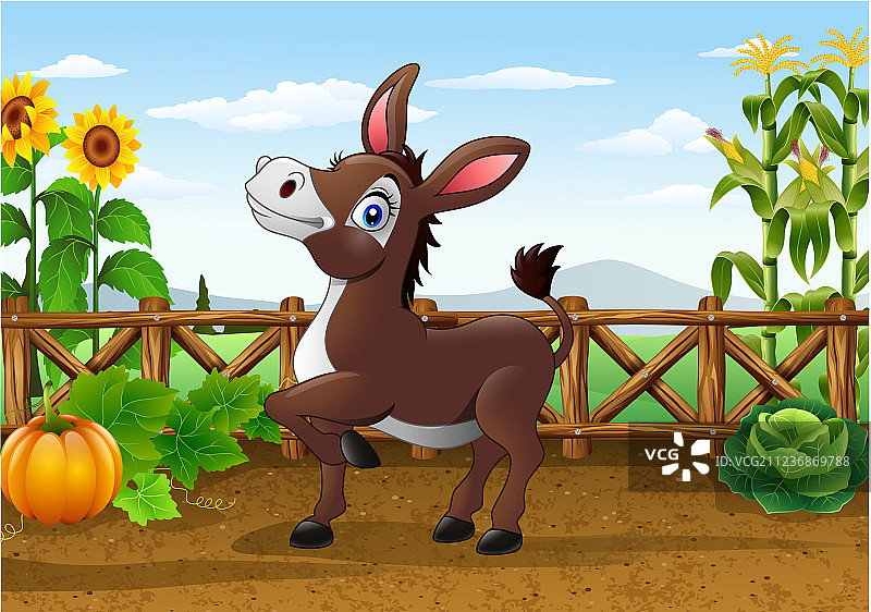 农场里快乐的卡通驴图片素材