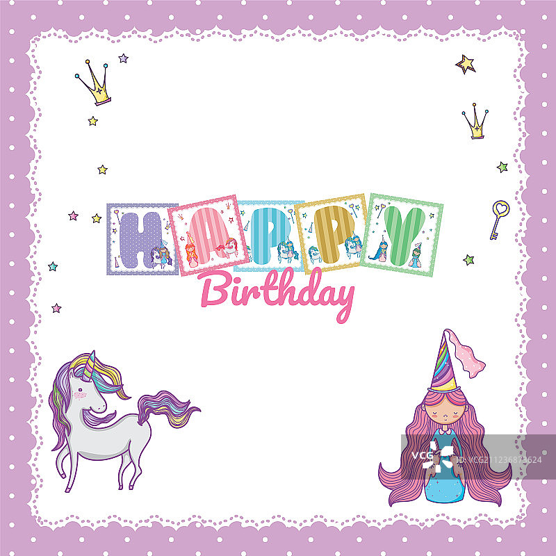 小女孩生日快乐卡片图片素材