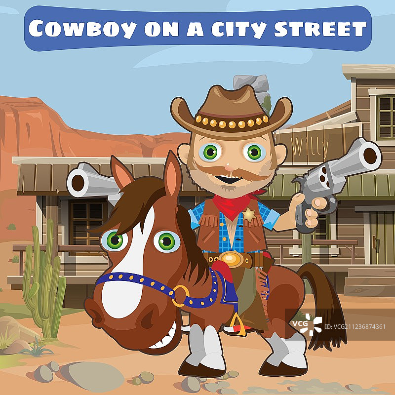 在城市街道上持枪的酷牛仔图片素材