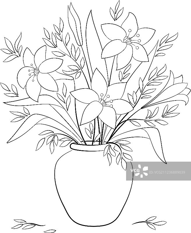 花瓶中的轮廓百合花图片素材
