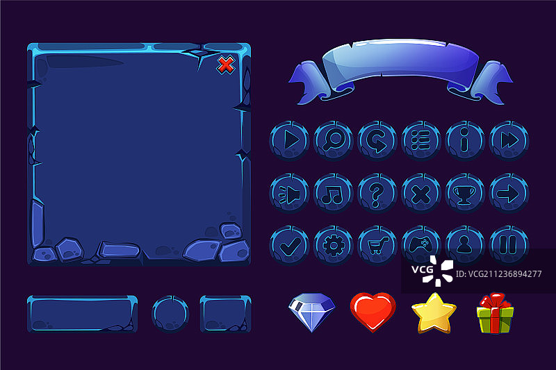 卡通霓虹蓝宝石素材和按钮大合集图片素材