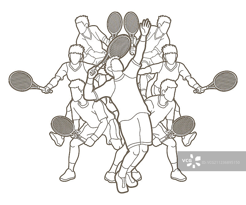 男子网球运动员动作轮廓图片素材