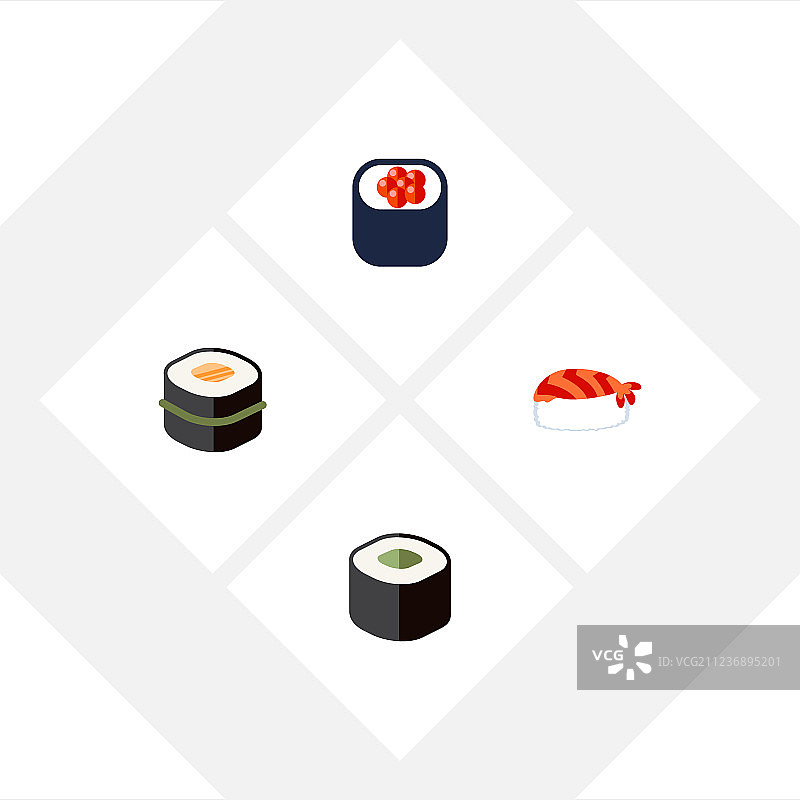 扁平风格：寿司三文鱼卷餐饮图标图片素材