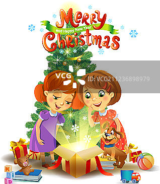 圣诞奇迹女孩打开魔法礼物图片素材