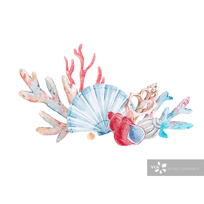 水彩珊瑚组合图片素材