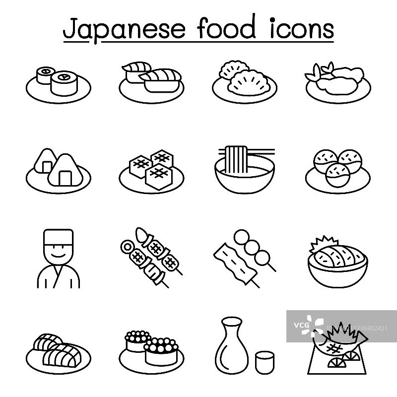 细线风格日本料理图标集图片素材