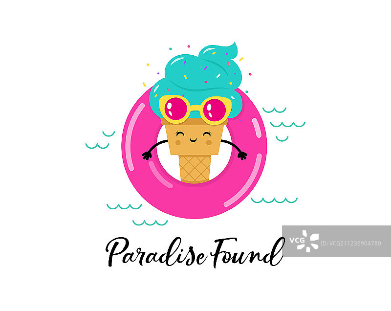 粉色漂浮物上泳池中的可爱冰淇淋图片素材