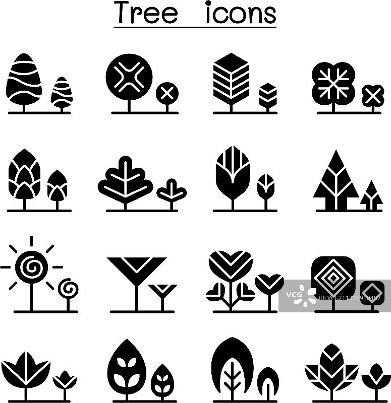 树木图标集图形设计图片素材