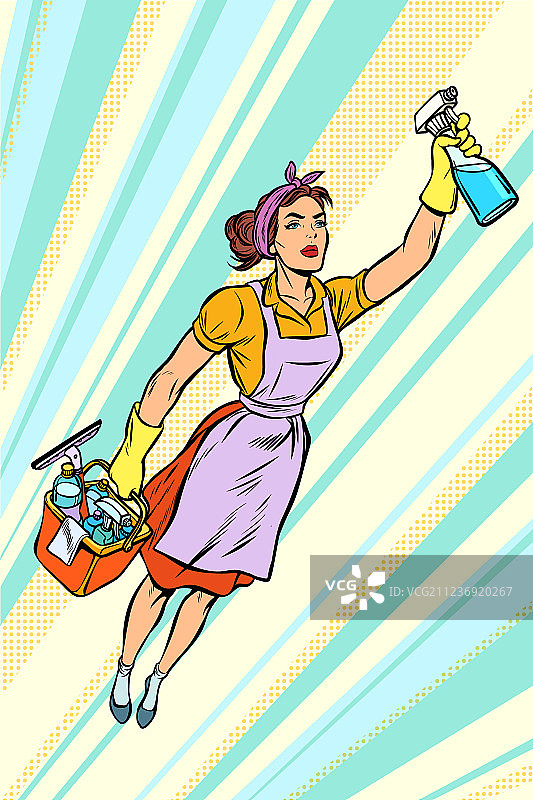 超级女清洁工飞行服务图片素材