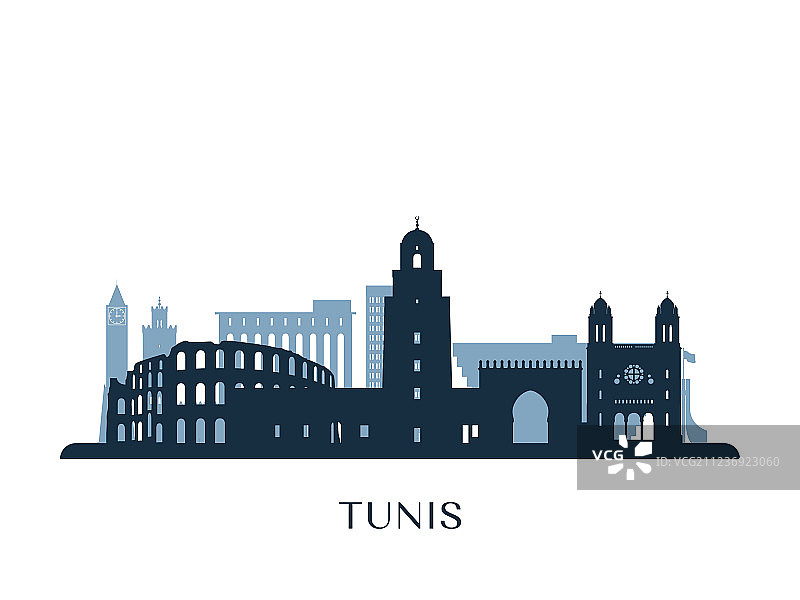 突尼斯天际线单色剪影图片素材