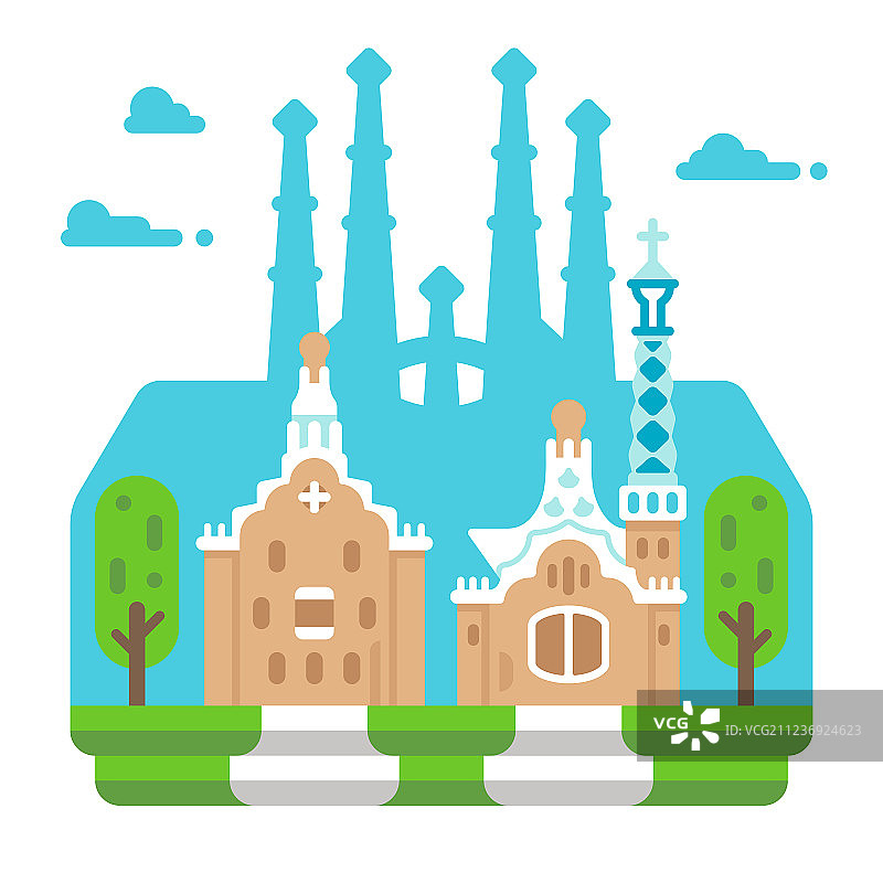 扁平风格的巴塞罗那奎尔公园图片素材