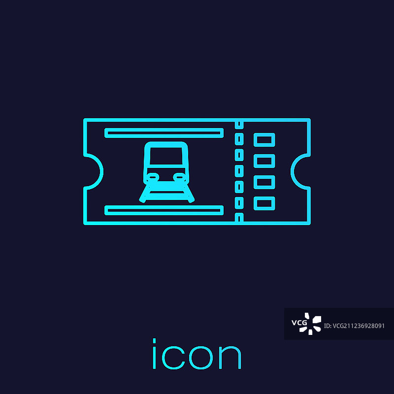 蓝色背景上的绿松石色线条火车票图标图片素材