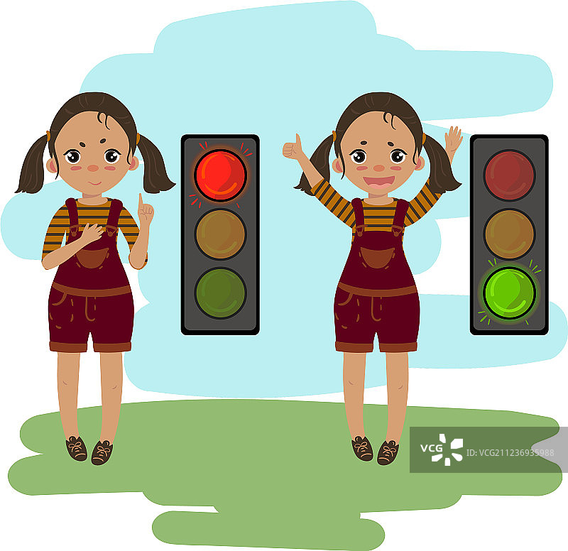 女孩讲解行走信号图片素材