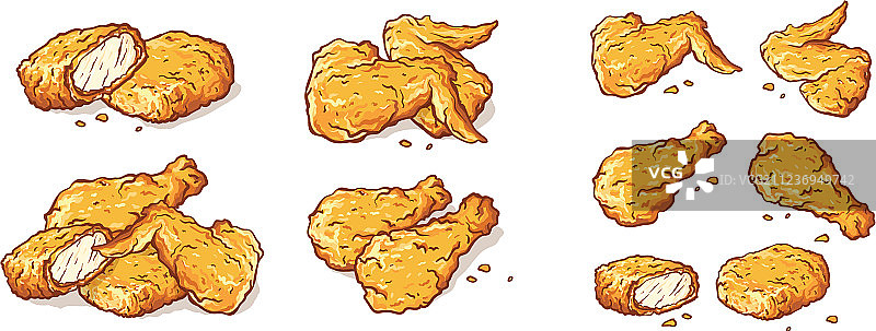 炸鸡腿和鸡块组合图片素材