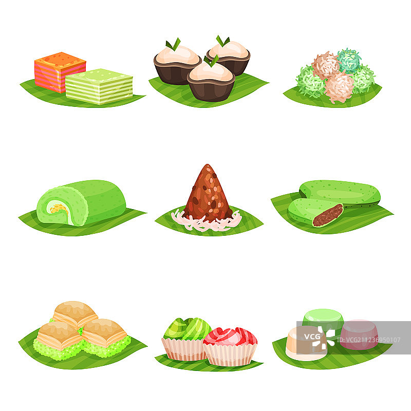 扁平风格传统印尼甜点合集图片素材