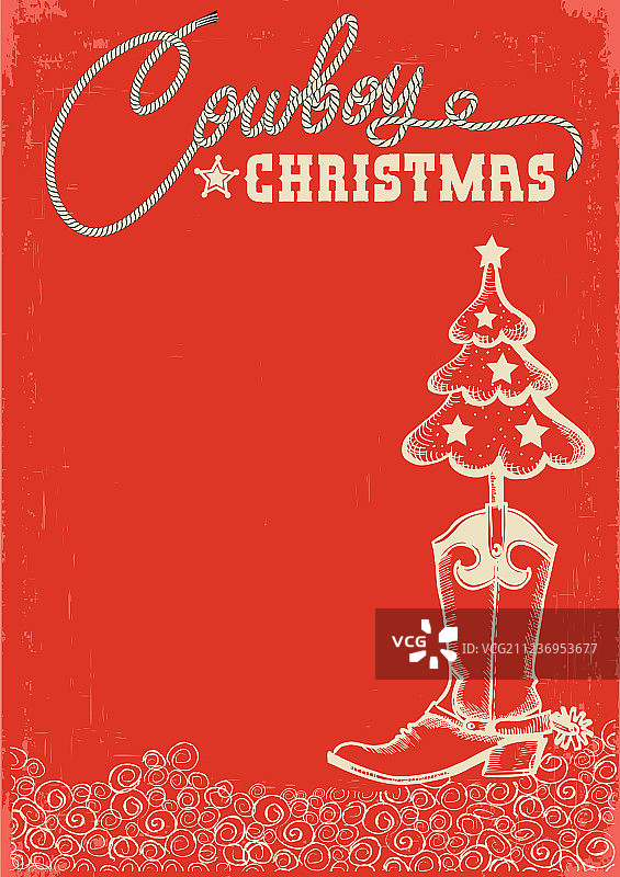 带牛仔靴的西部红色圣诞卡片图片素材