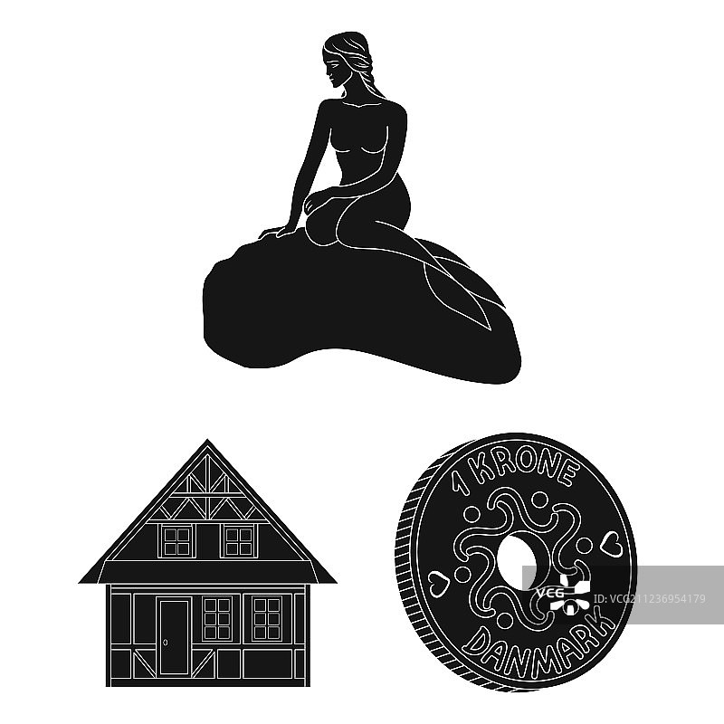 丹麦旅行黑色图标集图片素材