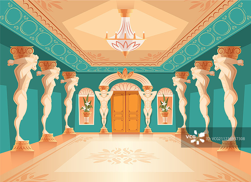 带阿特拉斯柱的宴会厅内景图片素材