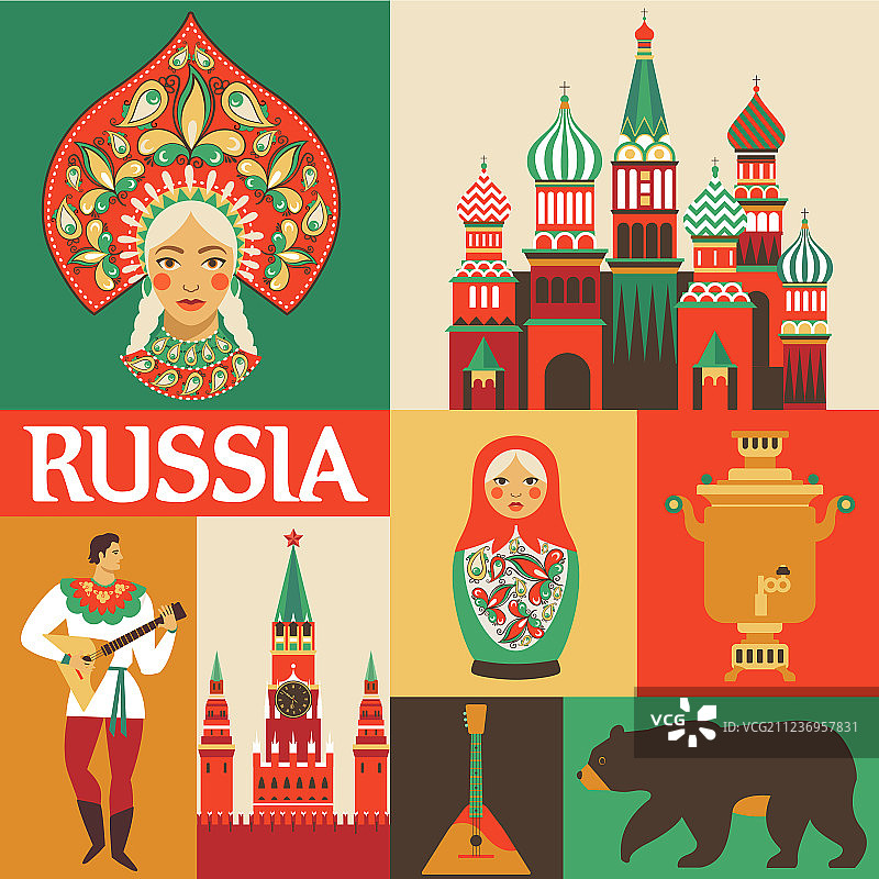 俄罗斯民间艺术扁平设计图片素材