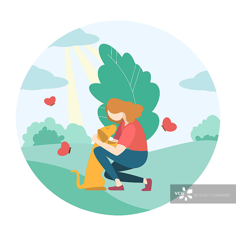 夏季女孩在公园遛狗图片素材