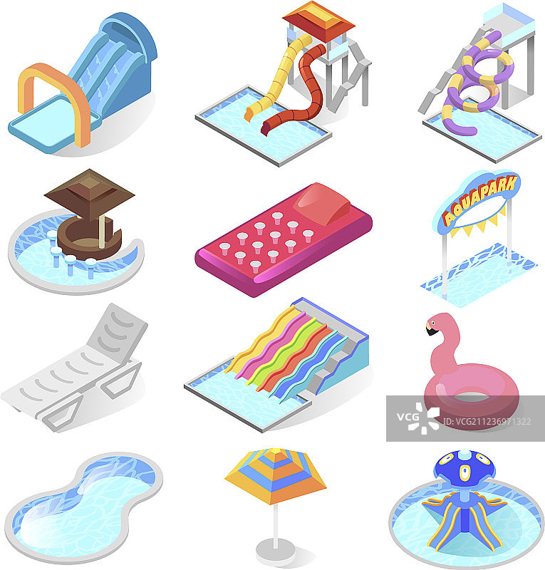 水上乐园儿童娱乐2.5D图标图片素材