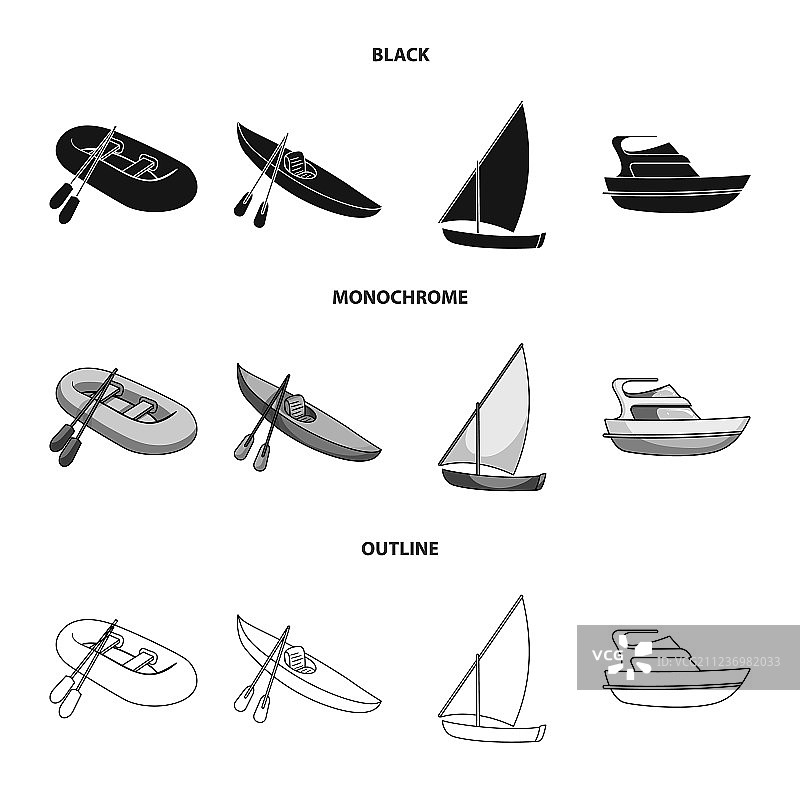 一艘橡胶渔船和带桨的皮划艇图片素材