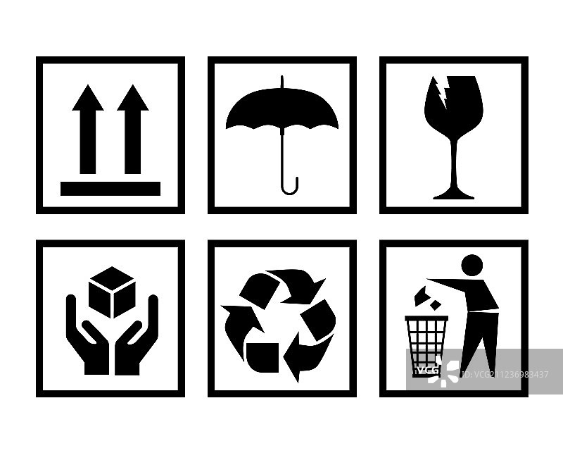 处理包装图标集 - 易碎回收标志图片素材