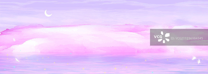 粉色的天空和山峰下，有一条紫粉色的河流缓缓流淌插画背景图片素材