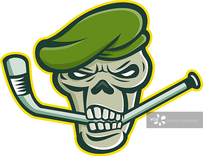 绿色贝雷帽骷髅冰球吉祥物图片素材