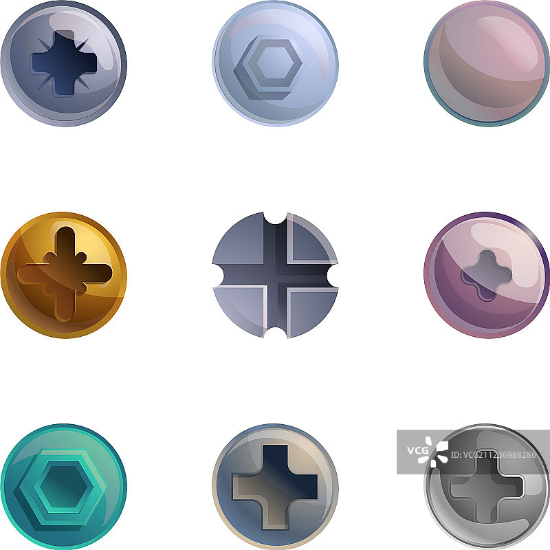 金属螺栓头图标卡通风格图片素材