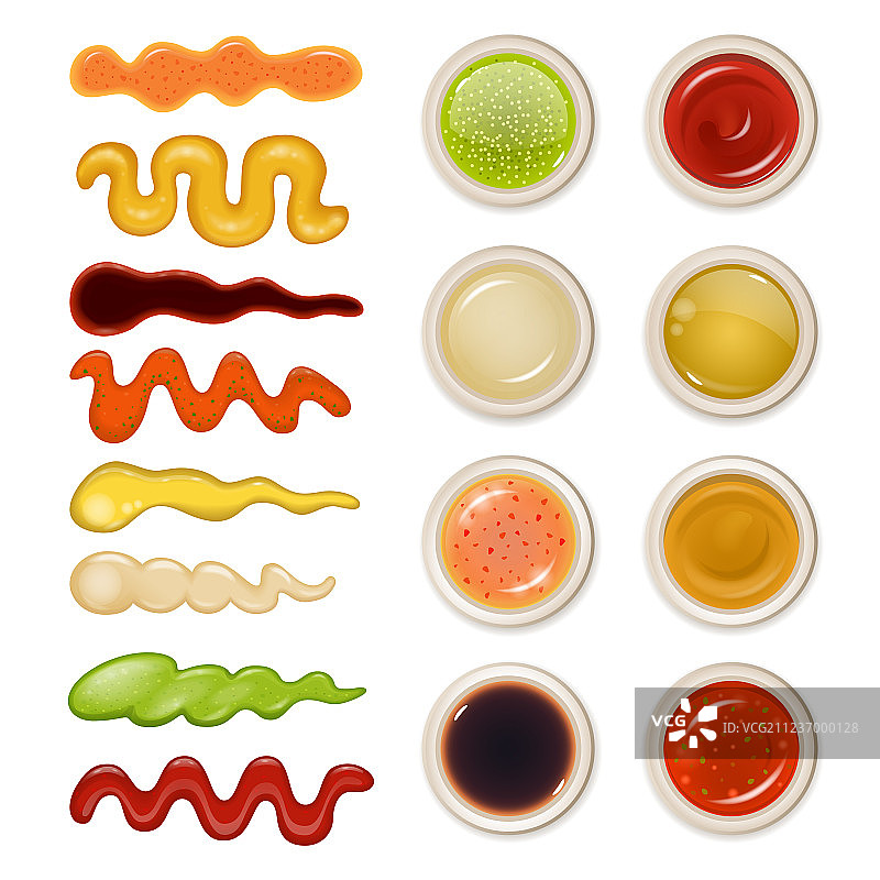 不同口味的液态食物酱汁图片素材