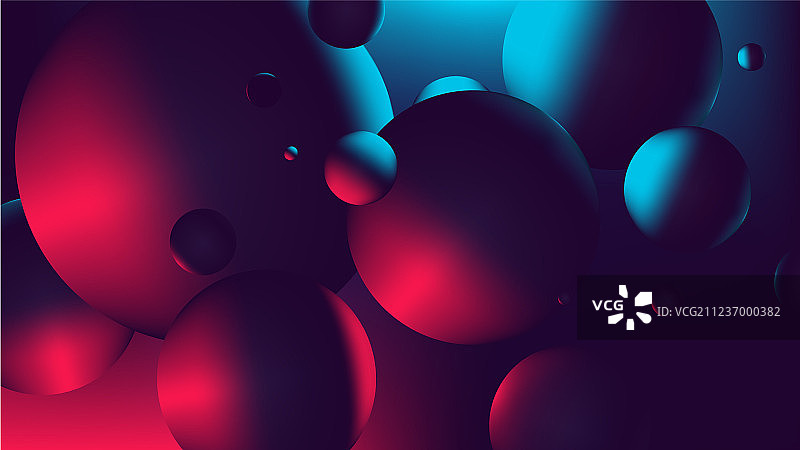 球体反射的红蓝色霓虹灯图片素材