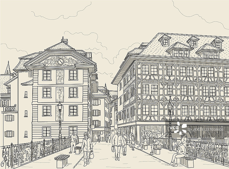 城市街道速写图片素材