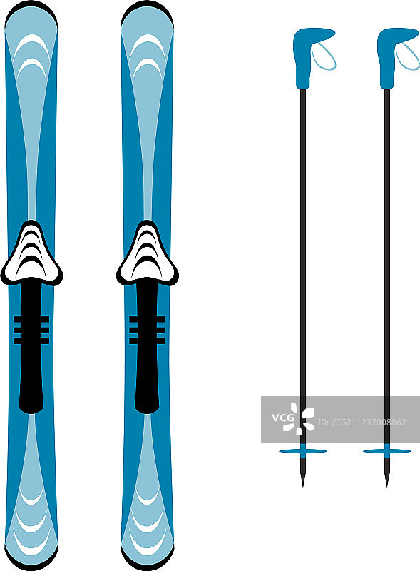 滑雪板和雪杖俯视图图片素材