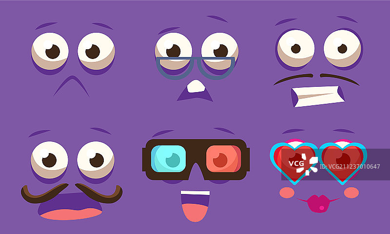 具有不同情感的表情符号套装图片素材