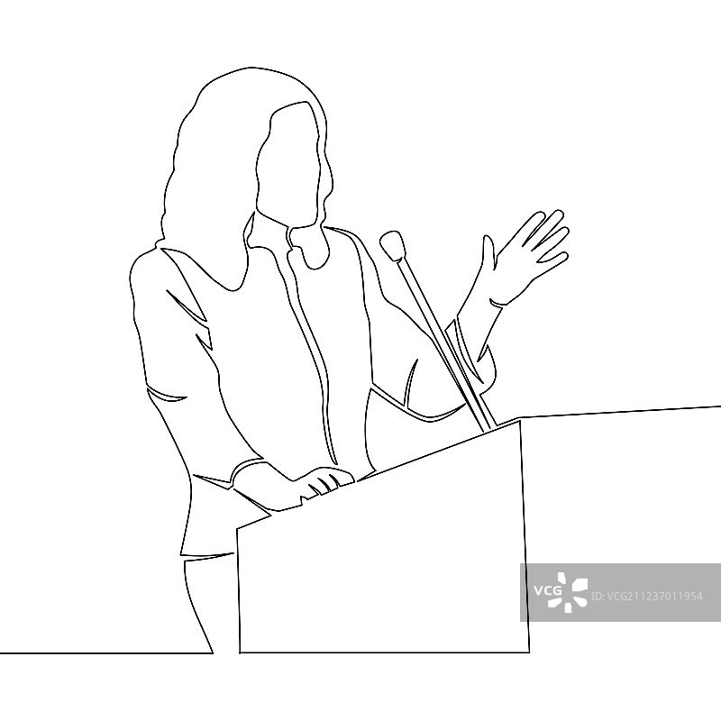 女商人演讲者单线条画图片素材