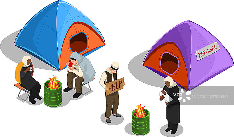 难民营等距组合图片素材