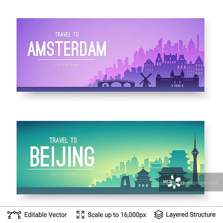 阿姆斯特丹与北京著名城市风光图片素材