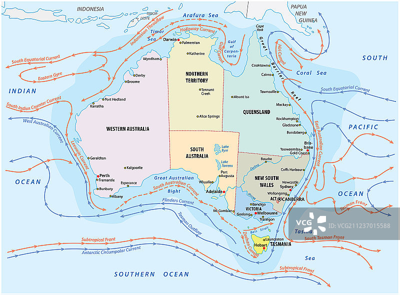 澳大利亚海洋和沿海洋流地图图片素材