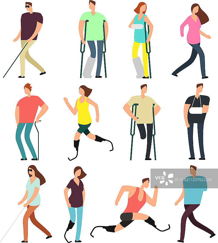 残疾人卡通人物合集图片素材