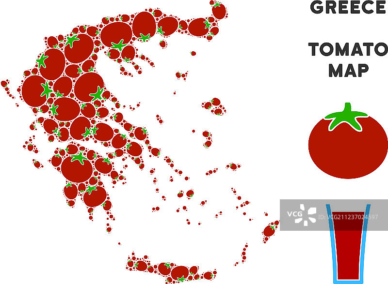 番茄拼贴希腊地图图片素材
