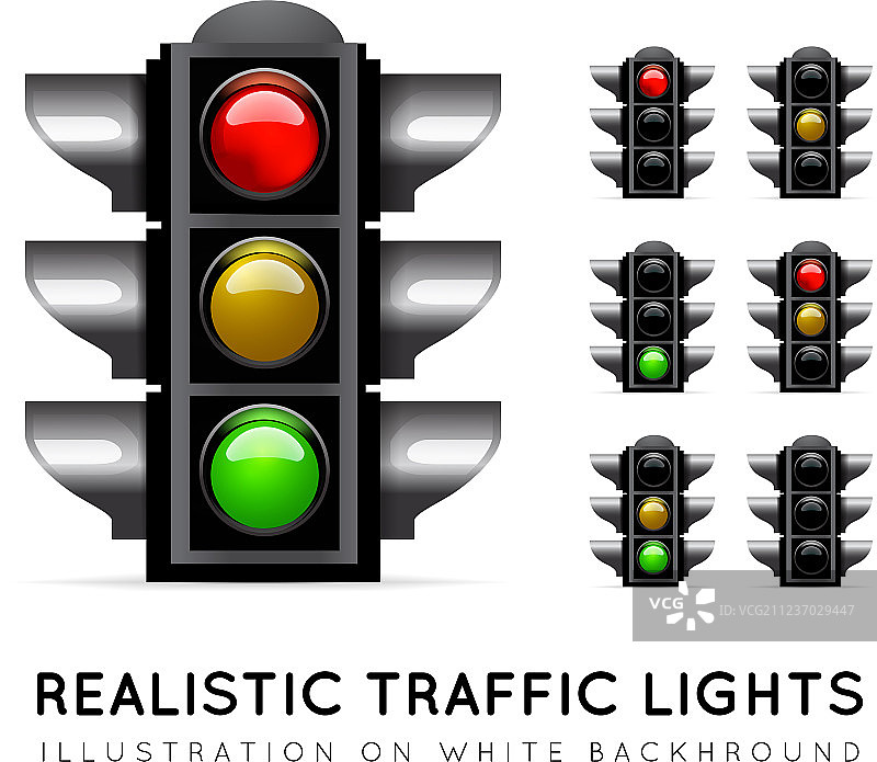 白色背景上的逼真交通灯图片素材