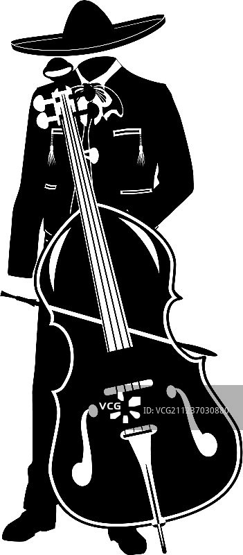 带低音提琴的墨西哥流浪乐队黑色模板图片素材