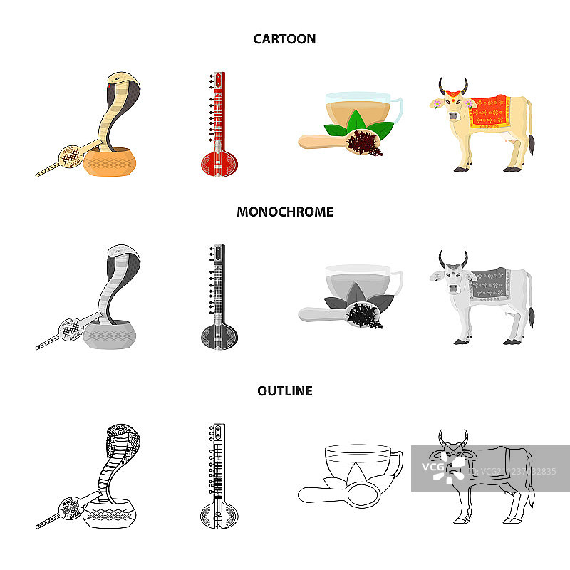 印度国家卡通轮廓单色图标图片素材