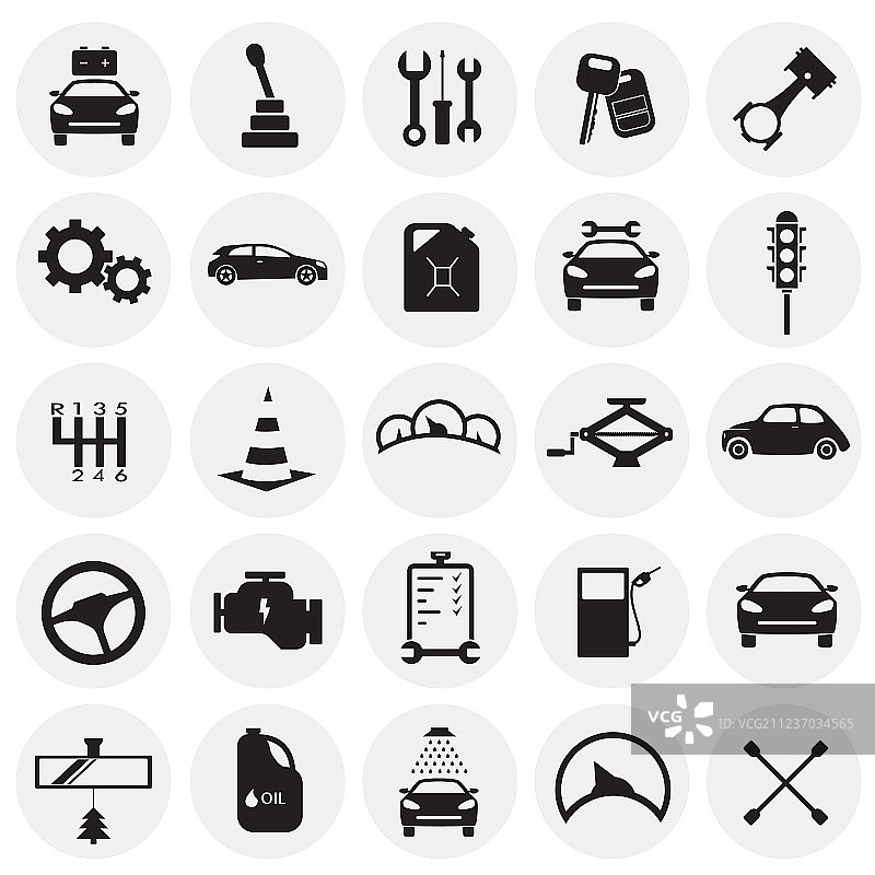圆形背景上的汽车和维修服务合集图片素材
