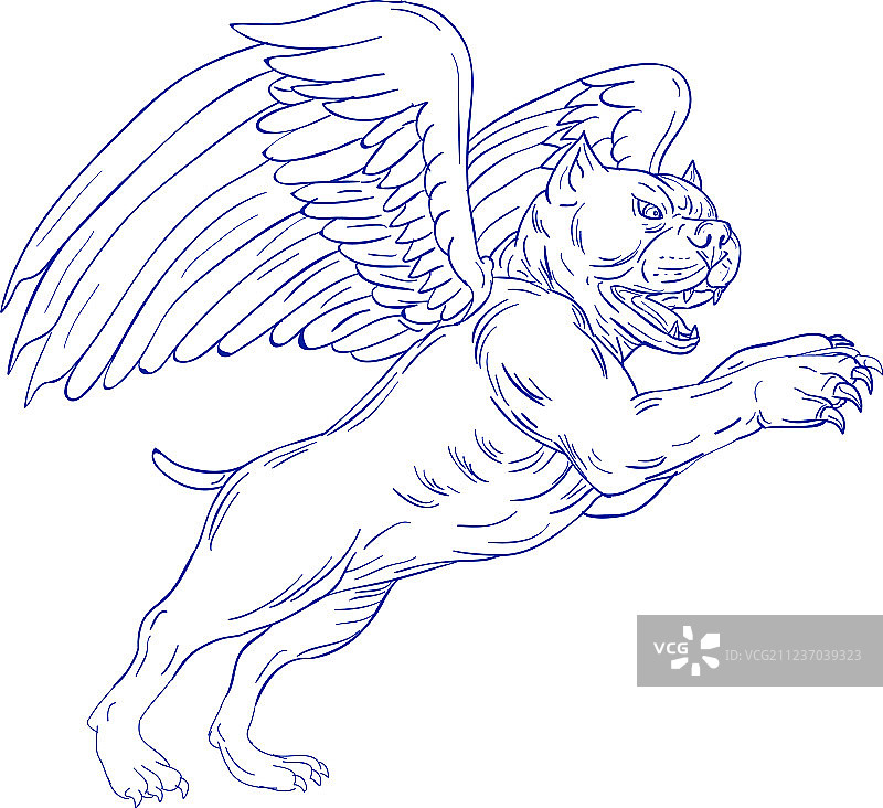 长着翅膀的美国恶霸犬绘画图片素材