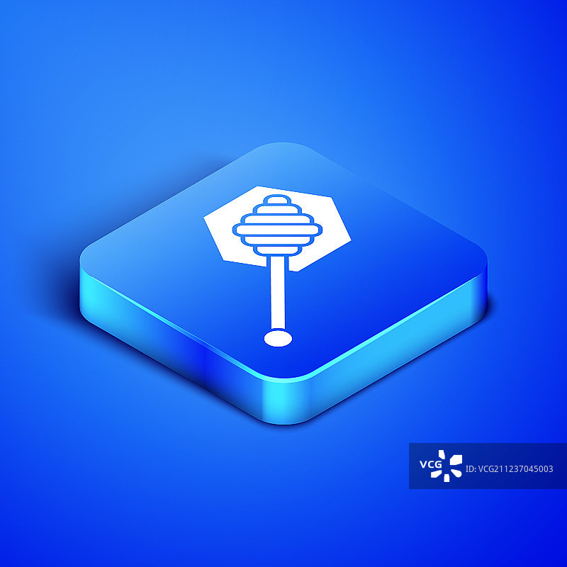 2.5D蜂蜜勺图标，蓝色背景图片素材