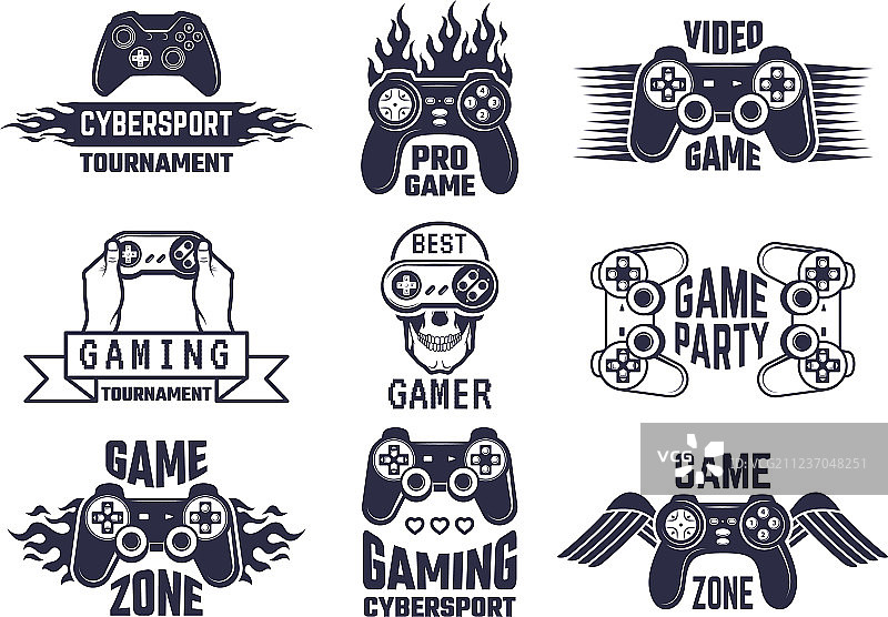 电子游戏和网络竞技游戏标志套装图片素材