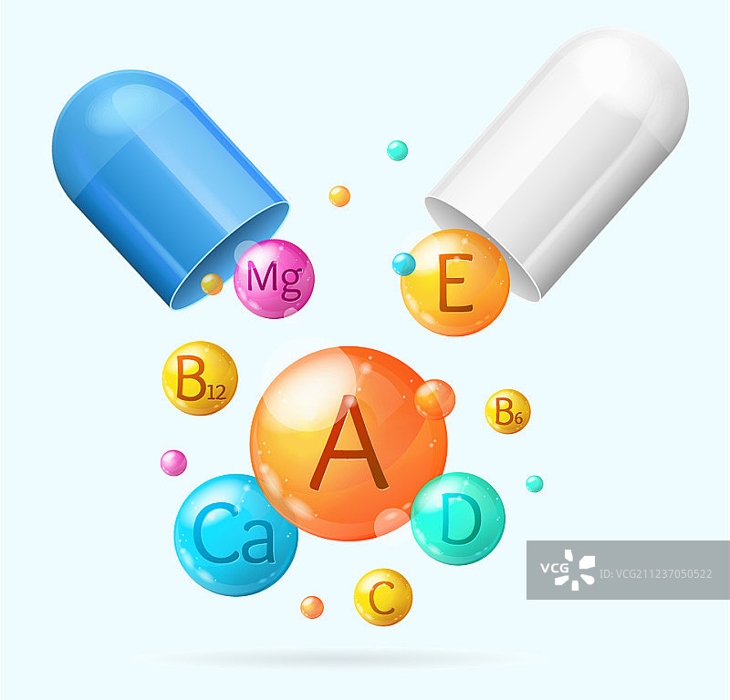 逼真详细的3d维生素和矿物质图片素材